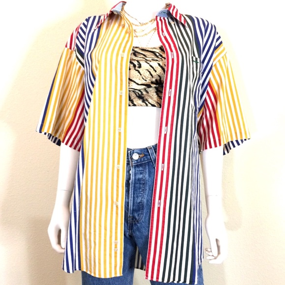 90’s Vintage Tommy Hilfiger striped shirt oversized button down top blouse - Picture 3 of 8